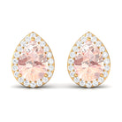 1.50 CT Morganite Teardrop Stud Earrings with Diamond Halo Morganite - ( AAA ) - Quality - Rosec Jewels