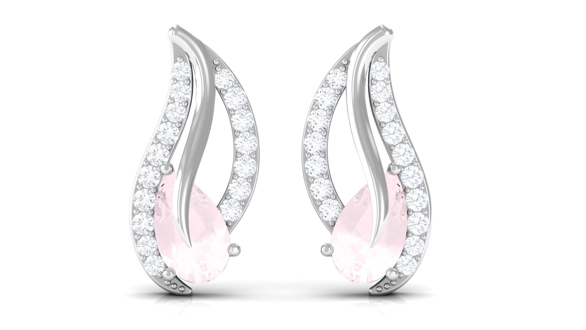 1/2 CT Pear Shape Rose Quartz and Diamond Leaf Stud Earrings Rose Quartz - ( AAA ) - Quality - Rosec Jewels