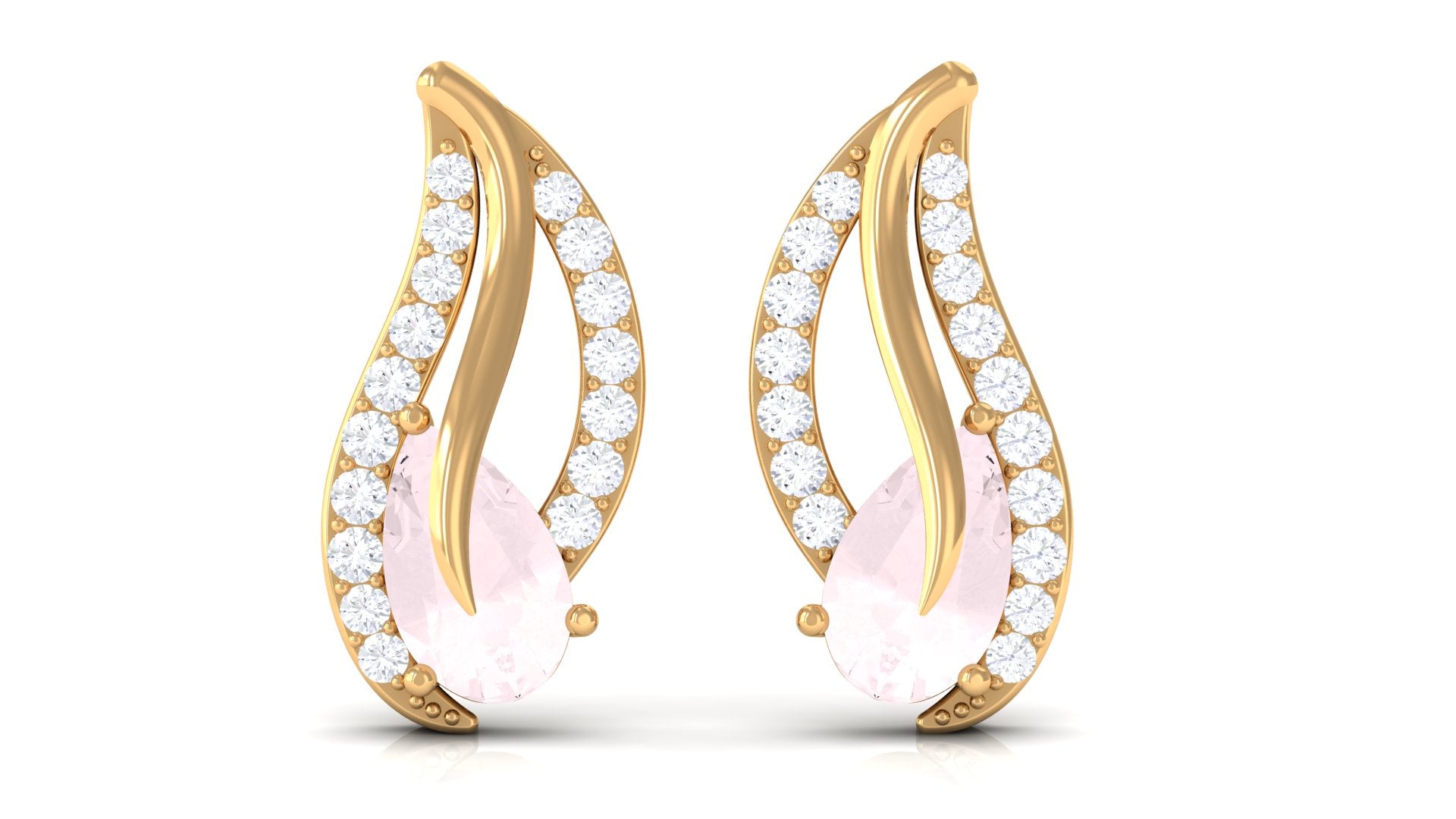 1/2 CT Pear Shape Rose Quartz and Diamond Leaf Stud Earrings Rose Quartz - ( AAA ) - Quality - Rosec Jewels