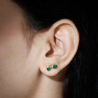 Two Stone Lab Grown Emerald Infinity Stud Earrings Lab Created Emerald - ( AAAA ) - Quality - Rosec Jewels