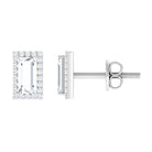 Baguette Cut Zircon Stud Earrings with Classic Halo Zircon - ( AAAA ) - Quality - Rosec Jewels