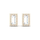 Baguette Cut Zircon Stud Earrings with Classic Halo Zircon - ( AAAA ) - Quality - Rosec Jewels