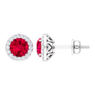 1.5 CT Lab Grown Ruby and Diamond Halo Classic Stud Earring Lab Created Ruby - ( AAAA ) - Quality - Rosec Jewels