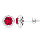 1.5 CT Lab Grown Ruby and Diamond Halo Classic Stud Earring Lab Created Ruby - ( AAAA ) - Quality - Rosec Jewels