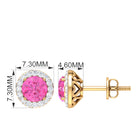 Round Halo Stud Earrings with Pink Sapphire and Diamond Pink Sapphire - ( AAA ) - Quality - Rosec Jewels