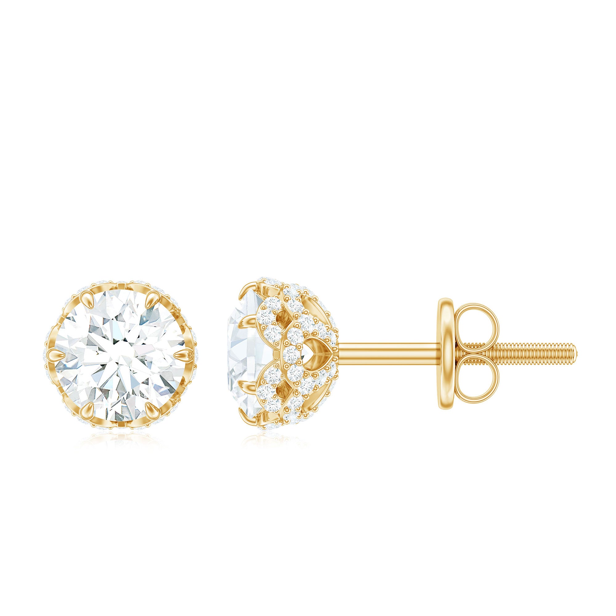 Classic Solitaire Moissanite Floral Stud Earrings Moissanite - ( D-VS1 ) - Color and Clarity - Rosec Jewels