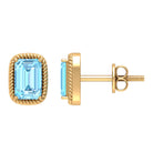 4X6 MM Octagon Cut Aquamarine Solitaire and Gold Minimal Stud Earrings Aquamarine - ( AAA ) - Quality - Rosec Jewels