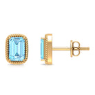 4X6 MM Octagon Cut Aquamarine Solitaire and Gold Minimal Stud Earrings Aquamarine - ( AAA ) - Quality - Rosec Jewels