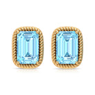 4X6 MM Octagon Cut Aquamarine Solitaire and Gold Minimal Stud Earrings Aquamarine - ( AAA ) - Quality - Rosec Jewels