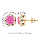 Classic Flower Stud Earrings with Round Pink Sapphire and Diamond Pink Sapphire - ( AAA ) - Quality - Rosec Jewels