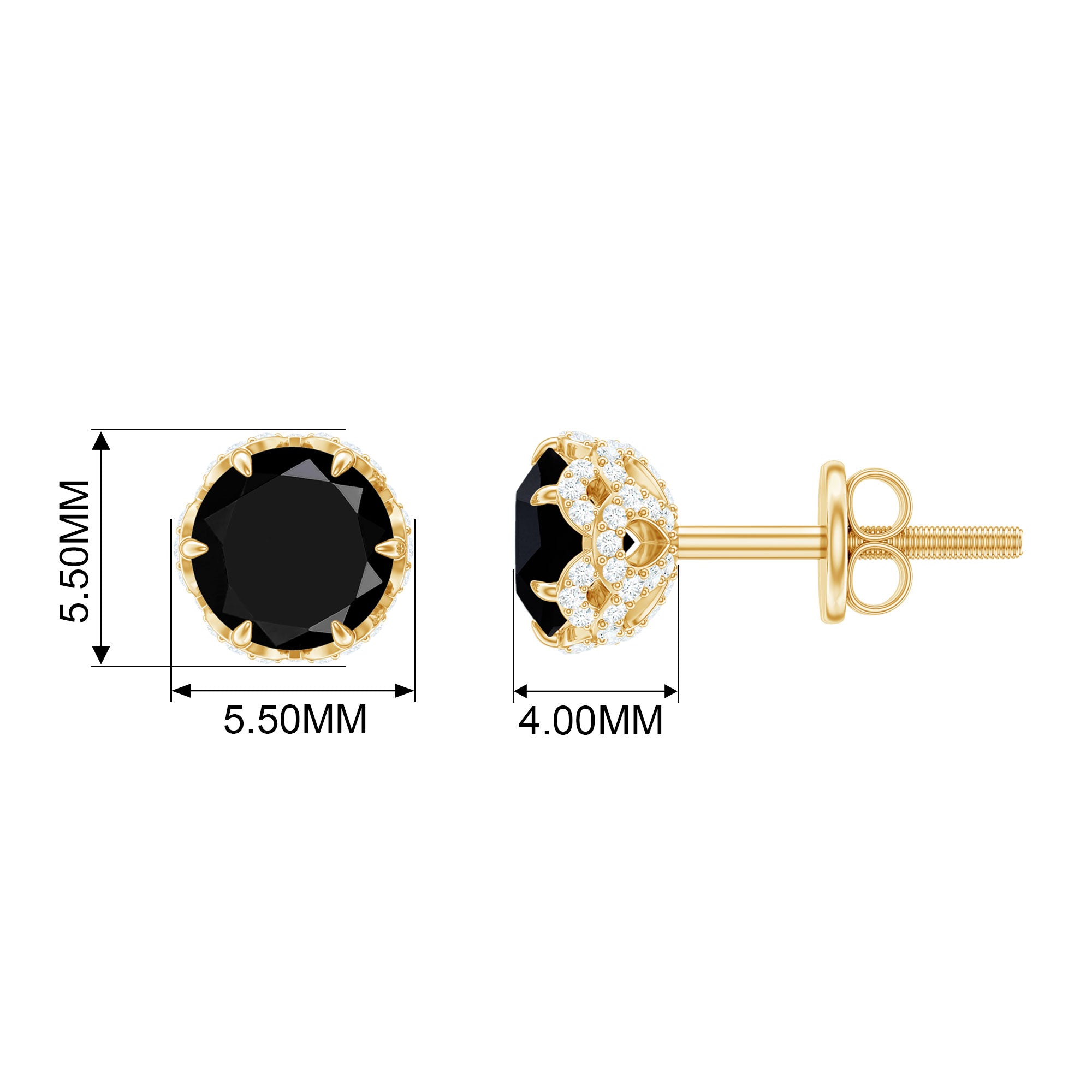 5 MM Black Diamond Solitaire Floral Stud Earrings with White Diamond Black Diamond - ( AAA ) - Quality - Rosec Jewels