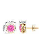 Antique Pink Sapphire and Diamond Halo Stud Earrings Pink Sapphire - ( AAA ) - Quality - Rosec Jewels