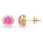 Antique Pink Sapphire and Diamond Halo Stud Earrings Pink Sapphire - ( AAA ) - Quality - Rosec Jewels