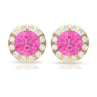 Antique Pink Sapphire and Diamond Halo Stud Earrings Pink Sapphire - ( AAA ) - Quality - Rosec Jewels