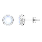 3/4 CT Antique Moonstone and Diamond Stud Earrings Moonstone - ( AAA ) - Quality - Rosec Jewels