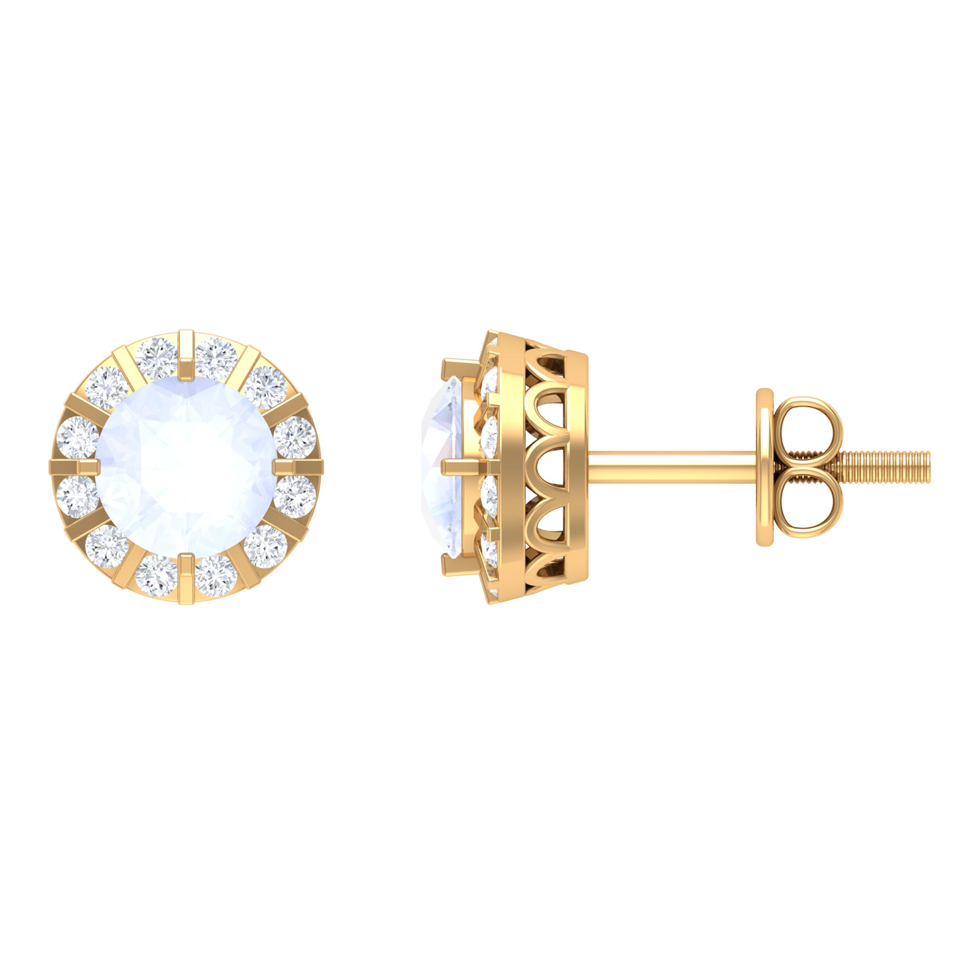 3/4 CT Antique Moonstone and Diamond Stud Earrings Moonstone - ( AAA ) - Quality - Rosec Jewels