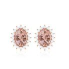 Oval Morganite and Diamond Classic Halo Stud Earrings Morganite - ( AAA ) - Quality - Rosec Jewels