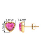 Solitaire Pink Sapphire Heart Stud Earrings in Rope Frame Pink Sapphire - ( AAA ) - Quality - Rosec Jewels