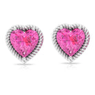 Solitaire Pink Sapphire Heart Stud Earrings in Rope Frame Pink Sapphire - ( AAA ) - Quality - Rosec Jewels