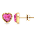 Solitaire Pink Sapphire Heart Stud Earrings in Rope Frame Pink Sapphire - ( AAA ) - Quality - Rosec Jewels