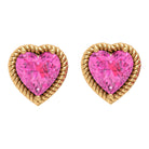 Solitaire Pink Sapphire Heart Stud Earrings in Rope Frame Pink Sapphire - ( AAA ) - Quality - Rosec Jewels