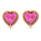 Solitaire Pink Sapphire Heart Stud Earrings in Rope Frame Pink Sapphire - ( AAA ) - Quality - Rosec Jewels