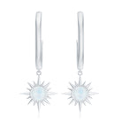 4 MM Round Shape Moonstone and Gold Sunburst Hoop Drop Earrings For Women Moonstone - ( AAA ) - Quality - Rosec Jewels