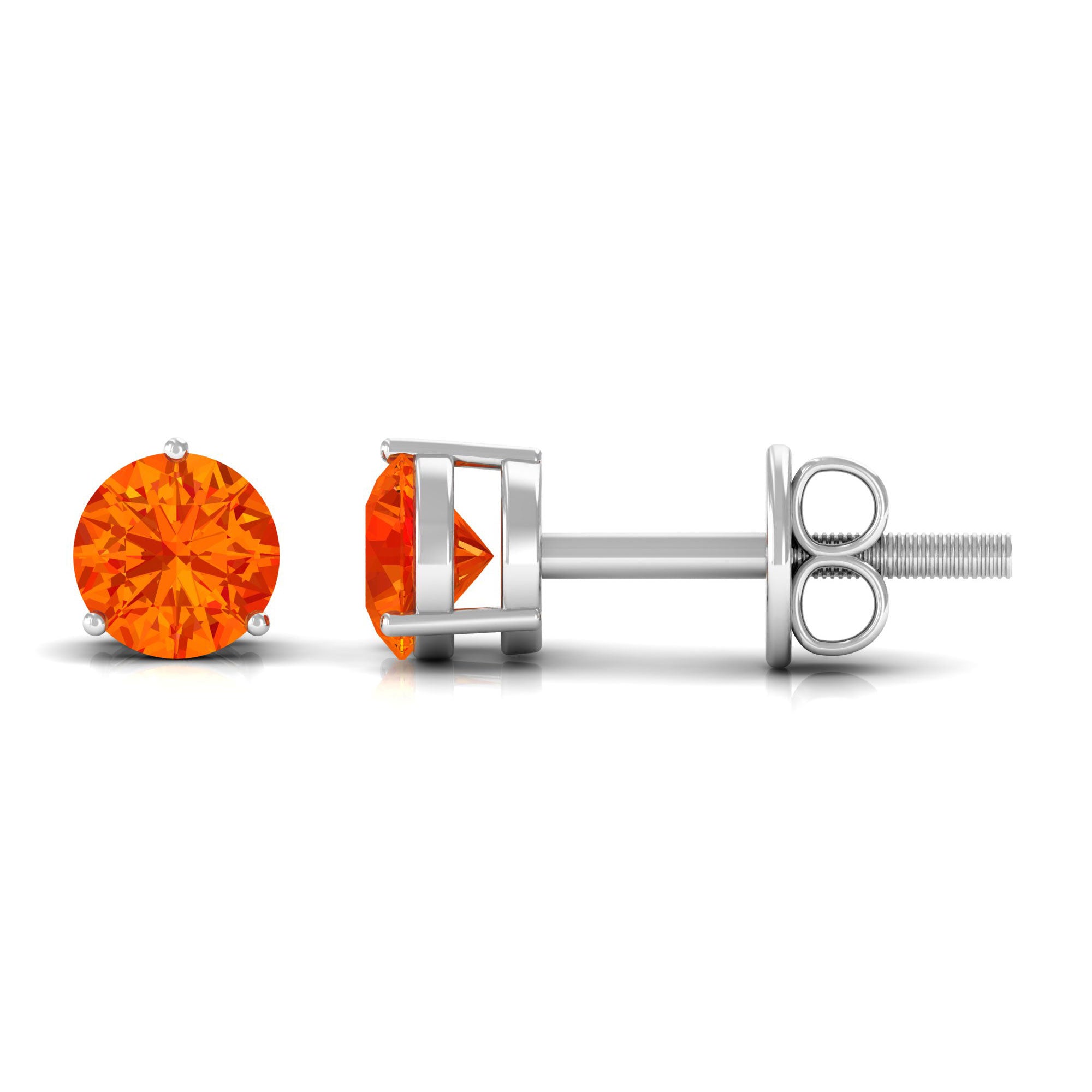 4 MM Round Shape Genuine Orange Sapphire Minimal Solitaire Stud Earrings Orange Sapphire - ( AAA ) - Quality - Rosec Jewels