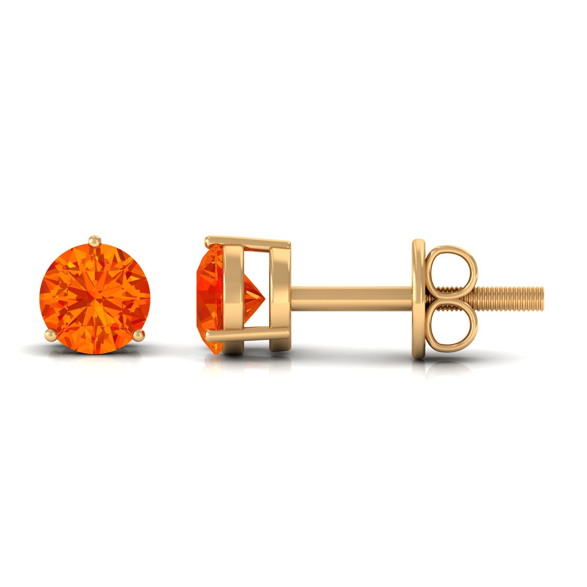 4 MM Round Shape Genuine Orange Sapphire Minimal Solitaire Stud Earrings Orange Sapphire - ( AAA ) - Quality - Rosec Jewels