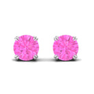 4 MM Genuine Pink Sapphire Solitaire Stud Earrings in Double Claw Prong Setting Pink Sapphire - ( AAA ) - Quality - Rosec Jewels