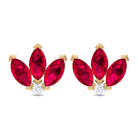 Marquise Cut Lab Grown Ruby Flower Stud Earrings with Diamond Lab Created Ruby - ( AAAA ) - Quality - Rosec Jewels