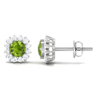 1.75 CT Classic Peridot and Diamond Halo Stud Earrings Peridot - ( AAA ) - Quality - Rosec Jewels