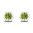 1.75 CT Classic Peridot and Diamond Halo Stud Earrings Peridot - ( AAA ) - Quality - Rosec Jewels