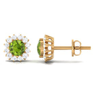 1.75 CT Classic Peridot and Diamond Halo Stud Earrings Peridot - ( AAA ) - Quality - Rosec Jewels