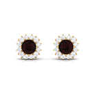 1 CT Garnet and Diamond Halo Stud Earrings Garnet - ( AAA ) - Quality - Rosec Jewels