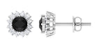 Created Black Diamond Classic Halo Stud Earrings with Diamond Lab Created Black Diamond - ( AAAA ) - Quality - Rosec Jewels