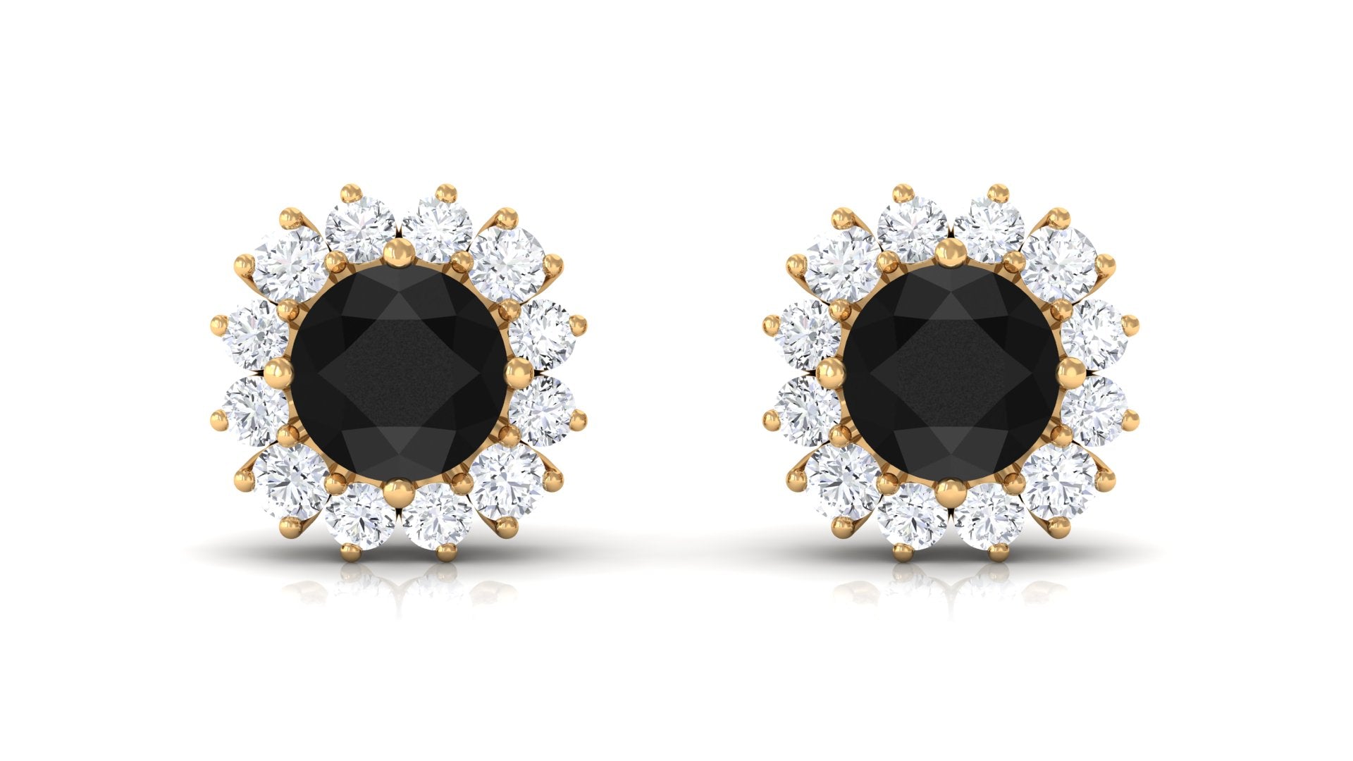 Created Black Diamond Classic Halo Stud Earrings with Diamond Lab Created Black Diamond - ( AAAA ) - Quality - Rosec Jewels