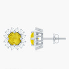 2 CT Yellow Sapphire and Diamond Classic Halo Stud Earrings Yellow Sapphire - ( AAA ) - Quality - Rosec Jewels