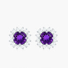 Round Amethyst Classic Stud Earring with Diamond Halo Amethyst - ( AAA ) - Quality - Rosec Jewels