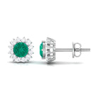 1 CT Emerald and Diamond Halo Stud Earrings Emerald - ( AAA ) - Quality - Rosec Jewels