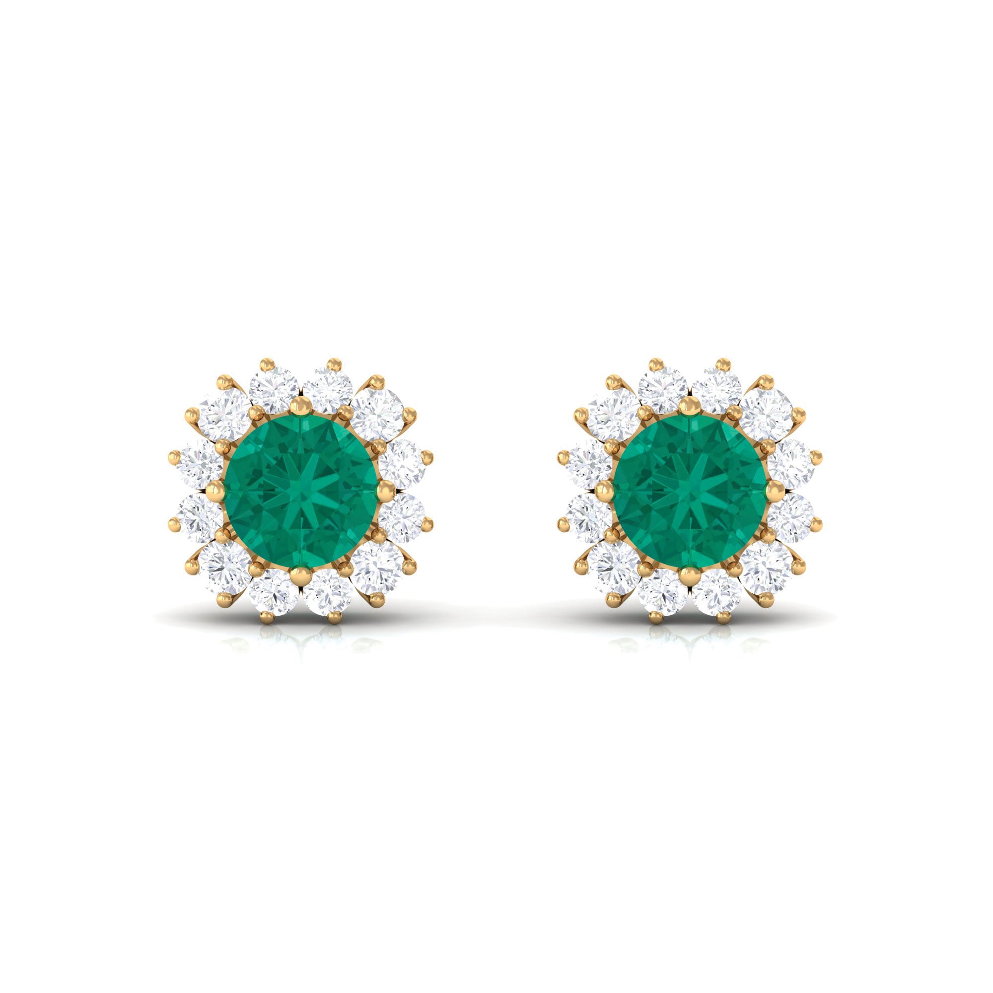 1 CT Emerald and Diamond Halo Stud Earrings Emerald - ( AAA ) - Quality - Rosec Jewels