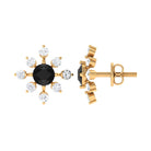 1 CT Black Onyx and Diamond Flower Stud Earrings Black Onyx - ( AAA ) - Quality - Rosec Jewels