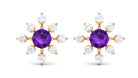 Minimal Amethyst Snowflake Stud Earrings with Diamond Amethyst - ( AAA ) - Quality - Rosec Jewels