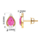 Teardrop Stud Earrings with Real Pink Sapphire and Diamond Pink Sapphire - ( AAA ) - Quality - Rosec Jewels