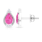 Teardrop Stud Earrings with Real Pink Sapphire and Diamond Pink Sapphire - ( AAA ) - Quality - Rosec Jewels