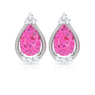 Teardrop Stud Earrings with Real Pink Sapphire and Diamond Pink Sapphire - ( AAA ) - Quality - Rosec Jewels