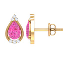 Teardrop Stud Earrings with Real Pink Sapphire and Diamond Pink Sapphire - ( AAA ) - Quality - Rosec Jewels