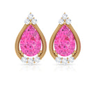 Teardrop Stud Earrings with Real Pink Sapphire and Diamond Pink Sapphire - ( AAA ) - Quality - Rosec Jewels