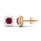 1 CT Classic Round Shape Rhodolite and Diamond Halo Stud Earrings Rhodolite - ( AAA ) - Quality - Rosec Jewels