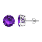 7 MM Round Amethyst Solitaire Stud Earrings in Gold Amethyst - ( AAA ) - Quality - Rosec Jewels